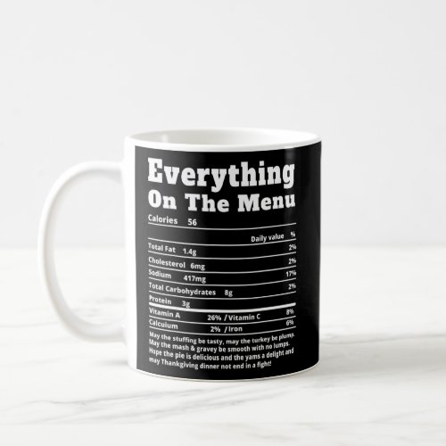 Everything On The Menu Nutritional Facts Thanksgiv Coffee Mug