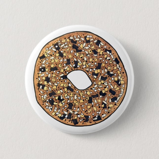 Everything Poppy Sesame Seed Bagel Breakfast Food Button (Front)