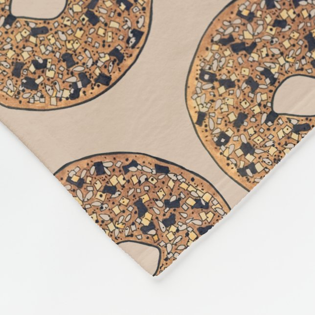 Everything Poppy Sesame Seed Bagel Breakfast Food Fleece Blanket (Corner)