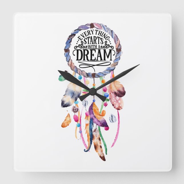 Everything Starts with a Dream Life Quote Square Wall Clock (Front)