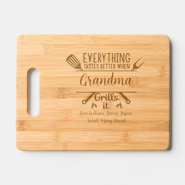 Everything Tastes Better When Grandma Grills it  Engraved Cutting Board (Front)