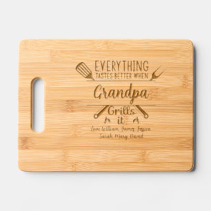 Everything Tastes Better When Grandpa Grills it Engraved Cutting Board
