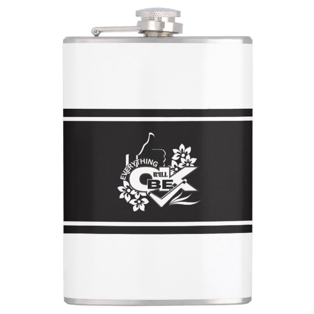 Everything Will Be OK" Motivational Graphic Tee Flask (Front)