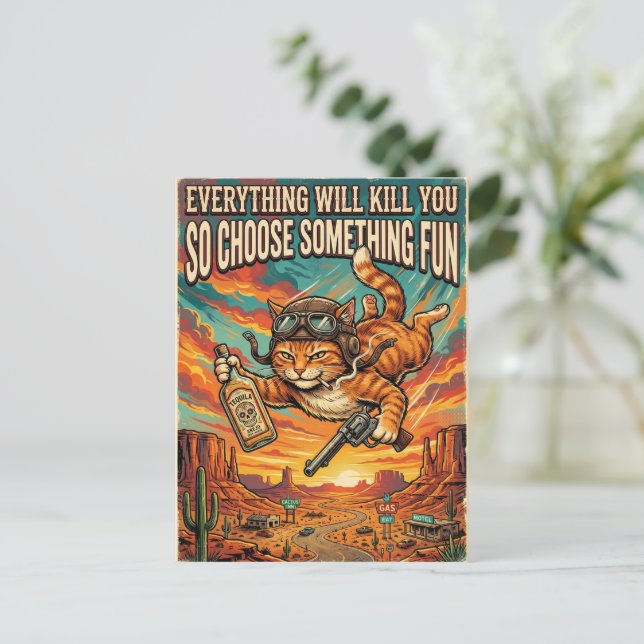 Everything Will Kill You Cat Postcard  Dark Humor (Standing Front)