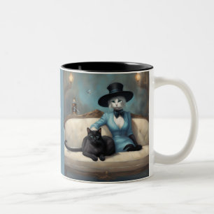 Everything with style black cat white cat Two-Tone coffee mug