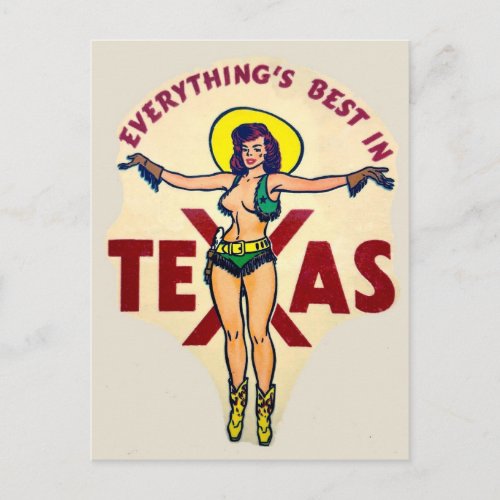 Everythings Best in Texas Pin Up Girl Postcard