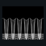 EVE'S BALCONY, Art Deco Ironwork in White on Black Poster<br><div class="desc">Eve's Balcony is a beautiful French Art Deco Ironwork design carefully rendered from an old photograph of a French iron gate. This version features shades of white on black.</div>