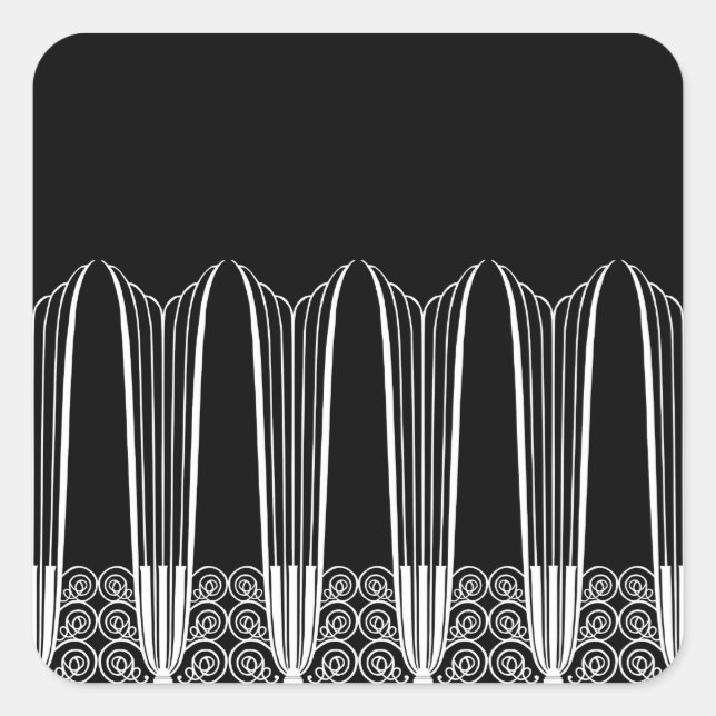 EVE'S BALCONY, Art Deco Ironwork in White on Black Square Sticker (Front)