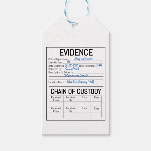 Evidence chain of custody crime game role play  fa gift tags