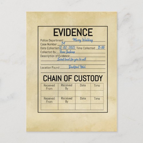 Evidence chain of custody crime game role play  fa postcard