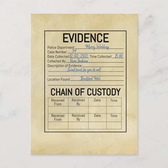 Evidence chain of custody crime game role play  fa postcard (Front)