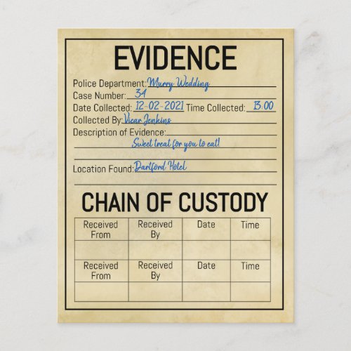 Evidence chain of custody crime game role play flyer