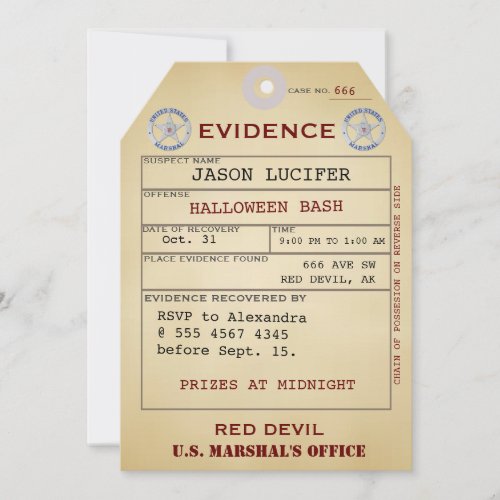 Evidence Tag Halloween Spooky Humor Weird Value Invitation