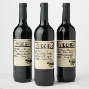 Evidence true crime murder mystery role play wine label
