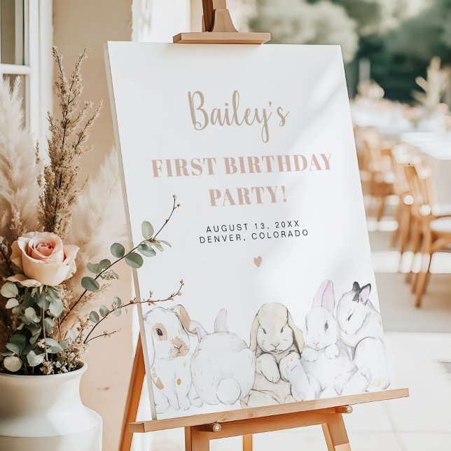 EVIE Cute Pastel Baby Bunny 1st Birthday Welcome Foam Board (Creator Uploaded)