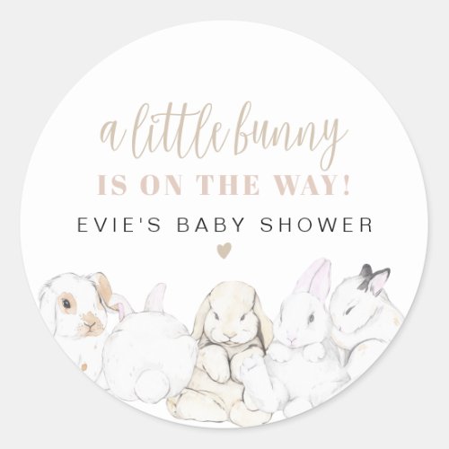 EVIE Cute Pastel Watercolor Bunny Baby Shower Classic Round Sticker