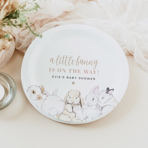 EVIE Cute Pastel Watercolor Bunny Baby Shower Paper Plates