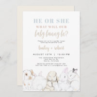EVIE Cute Pastel Watercolor Bunny Gender Reveal Invitation