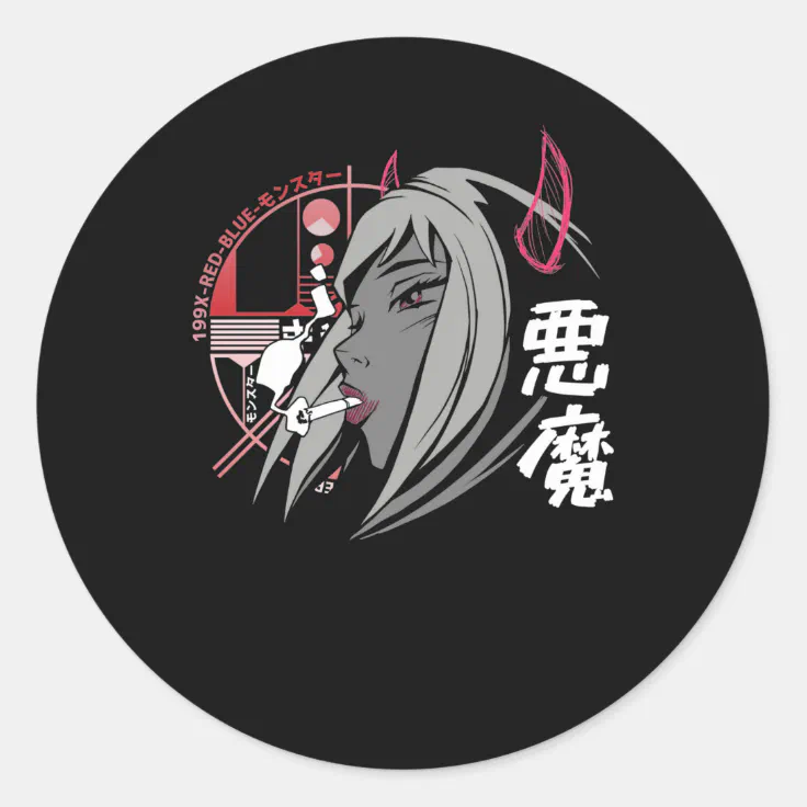 Evil Anime Sad Girl Otaku Japanese Aesthetic Classic Round Sticker