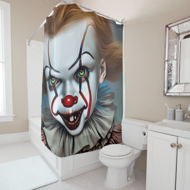 Evil Baby Clown Shower Curtain (In Situ)