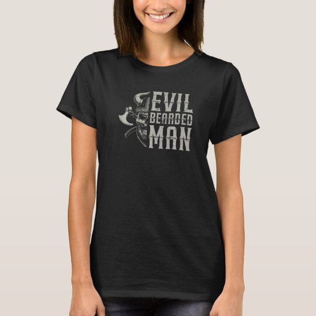 Evil Bearded Man Viking Ship Valkyrie Warrior Axe T-Shirt (Front)