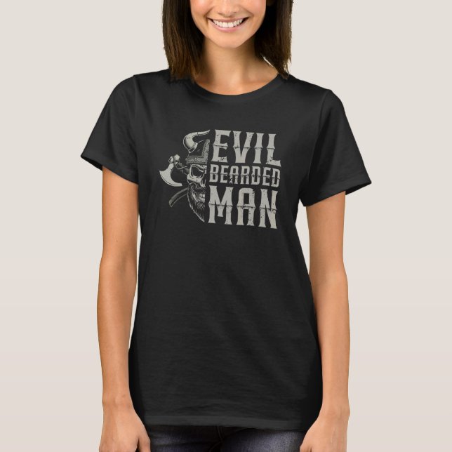 Evil Bearded Man Viking Ship Valkyrie Warrior Axe T-Shirt (Front)