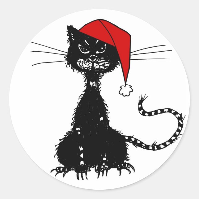 Evil Black Cat Christmas Classic Round Sticker (Front)