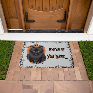 Evil Black Cat Enter If You Dare Welcome Mat