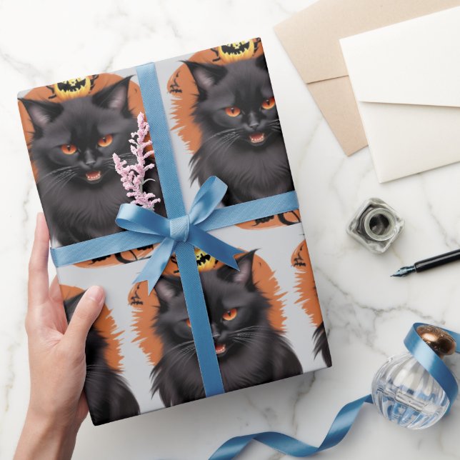 Evil Black Cat Halloween Wrapping Paper (Gifting)