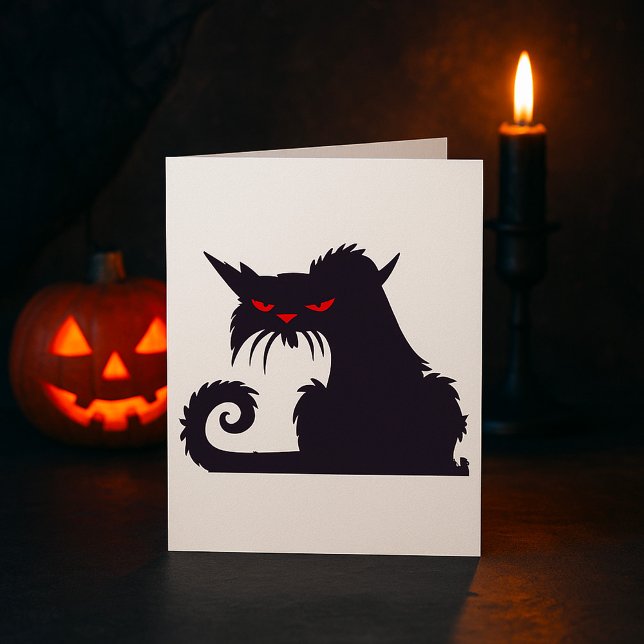Evil Black Cat Silhouette with Red Eyes Card (Creator Uploaded)
