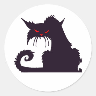 Evil Black Cat Silhouette with Red Eyes Classic Round Sticker