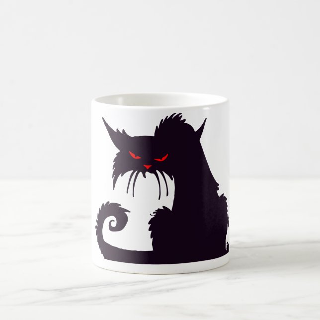 Evil Black Cat Silhouette with Red Eyes Coffee Mug (Center)