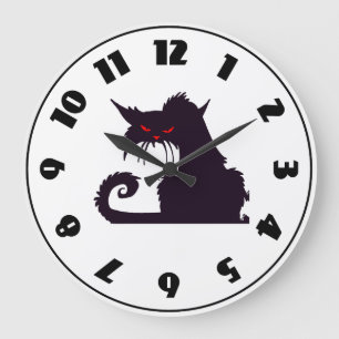 Evil Black Cat Silhouette with Red Eyes Large Clock