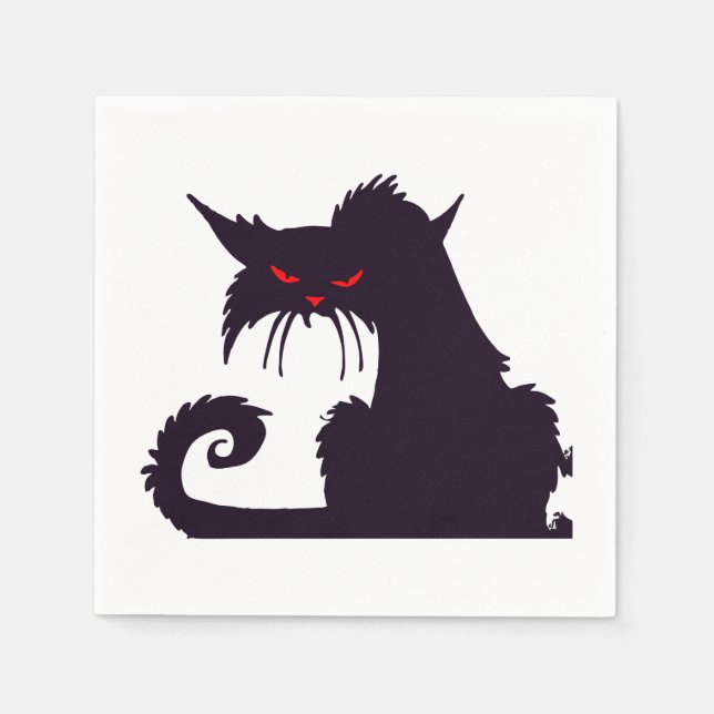 Evil Black Cat Silhouette with Red Eyes Napkins (Front)