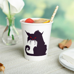 Evil Black Cat Silhouette with Red Eyes Paper Cups