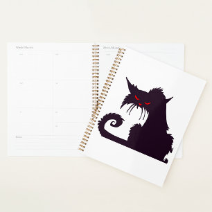 Evil Black Cat Silhouette with Red Eyes Planner