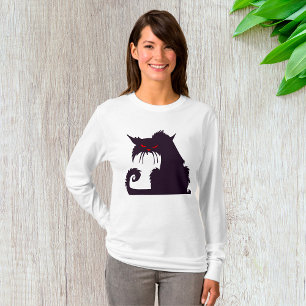 Evil Black Cat Silhouette with Red Eyes T-Shirt