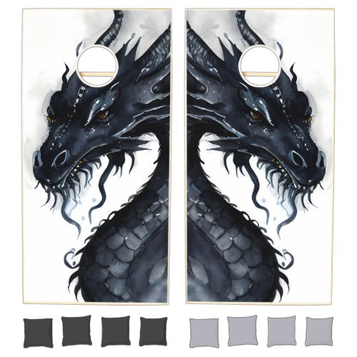 Evil Black Dragon Nidhogg Watercolor Cornhole Set