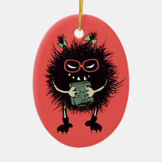 Evil Book Lover Character - Edgy Reading Ceramic Ornament