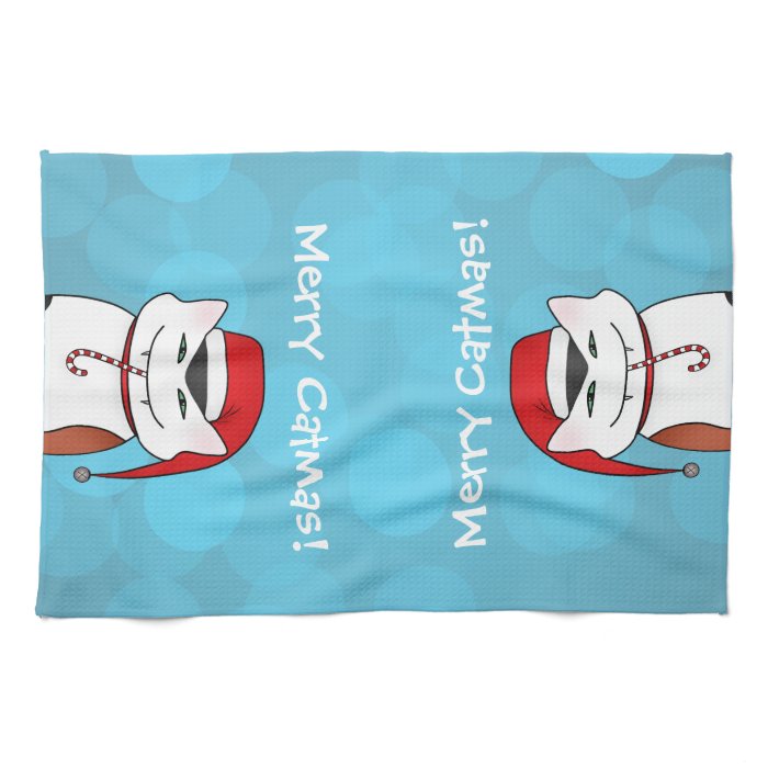 Funny calico Christmas kitty mischief Hand Towels