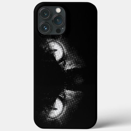 Evil cat eyes half tone black and white graphic iPhone 13 pro max case