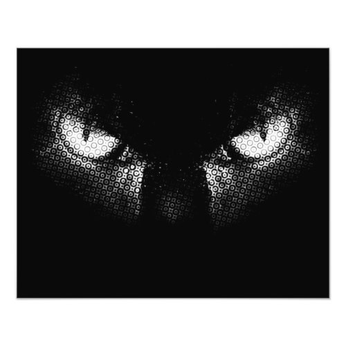 Evil cat eyes half tone black and white graphic photo print