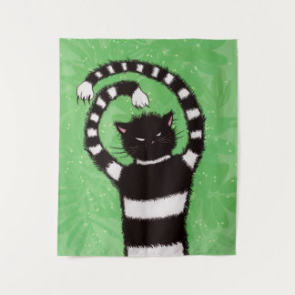 Evil Cat Nature Lover Spring Green Tapestry