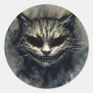 Evil Cat Smiling Watercolor Art Classic Round Sticker