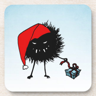 Evil Christmas Bug Opening Present Beverage Coaster
