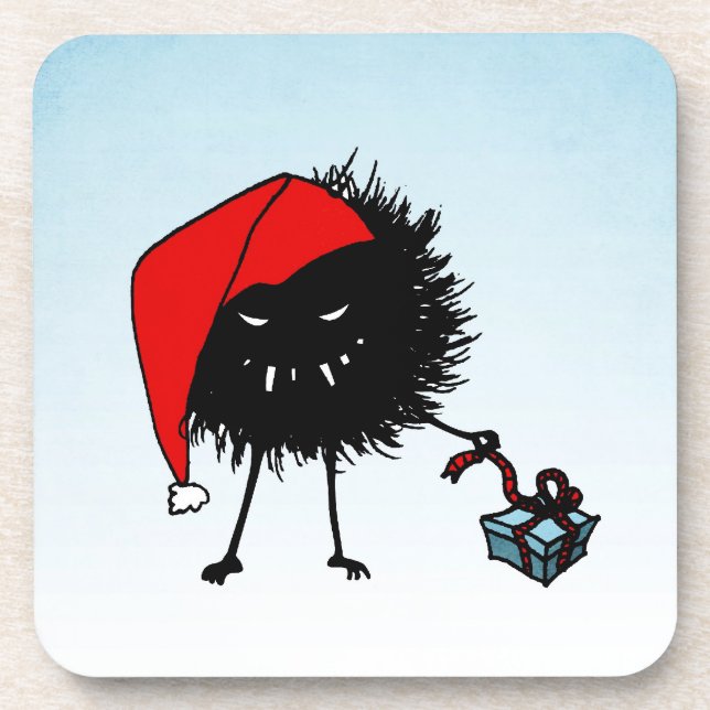 Evil Christmas Bug Opening Present Beverage Coaster (Front)