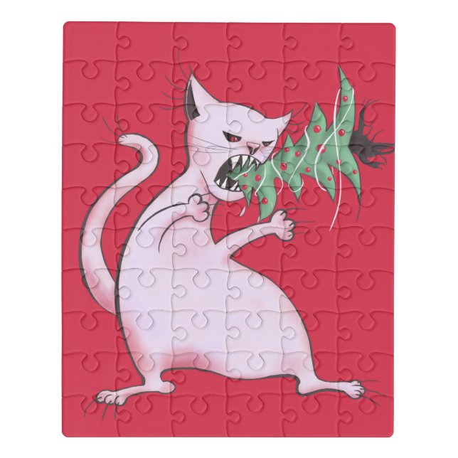 Evil Christmas Cat - Funny Holiday Jigsaw Puzzle (Puzzle Vertical)