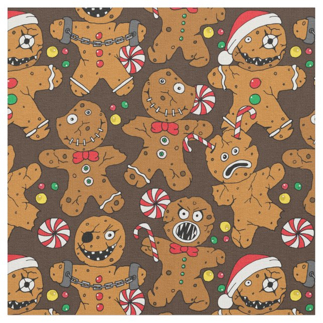 Evil Christmas Horror Movie Gingerbread Men Fabric (Close Up)