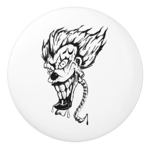 Evil clown Custom Ceramic door Knob