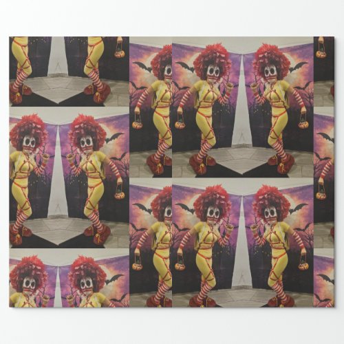 evil clown food fast red wig wrapping paper